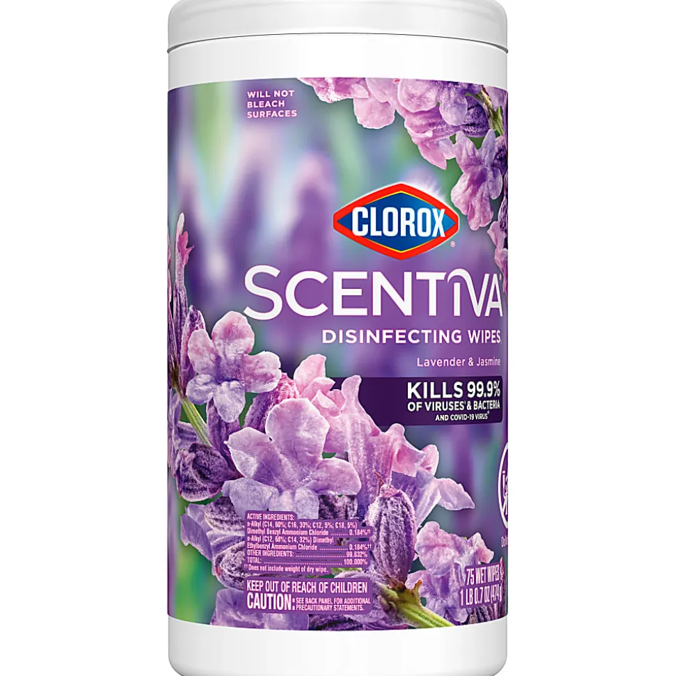 Clorox Scentiva Wipes, Bleach Free Cleaning Wipes, Lavender & Jasmine, 75 Count (60040)