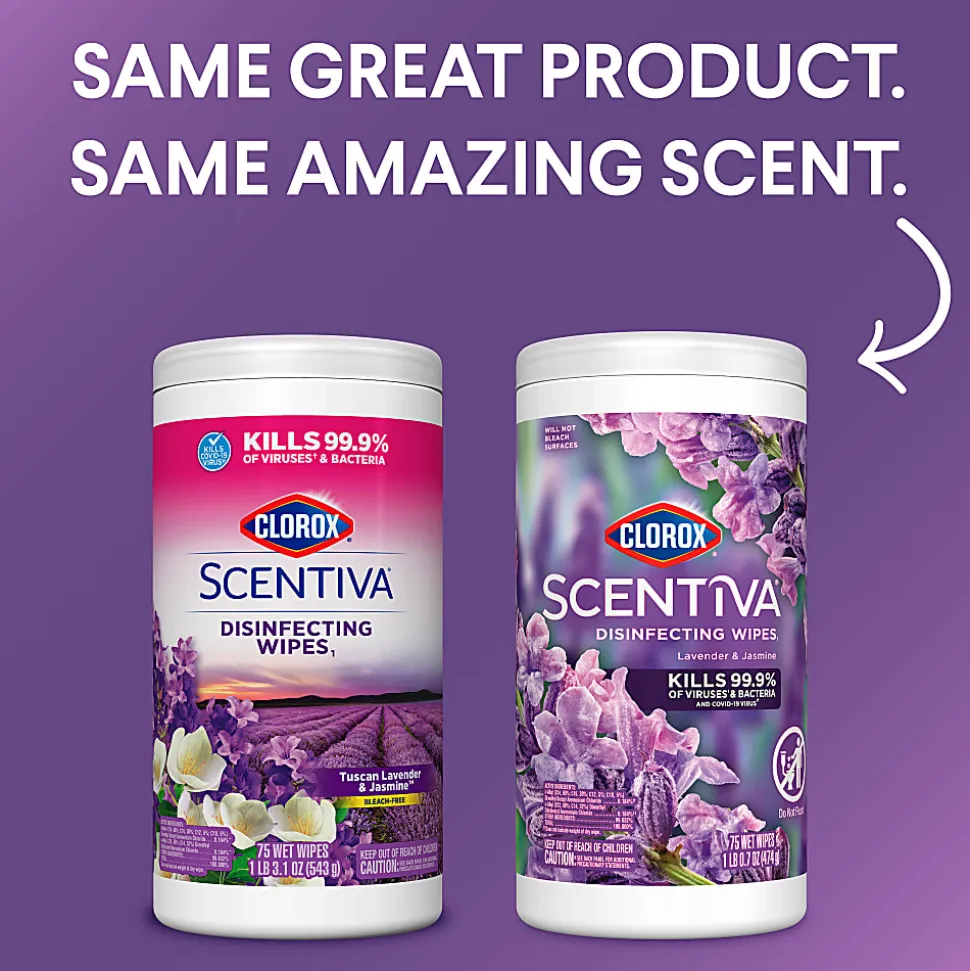Clorox Scentiva Wipes, Bleach Free Cleaning Wipes, Lavender & Jasmine, 75 Count (60040)