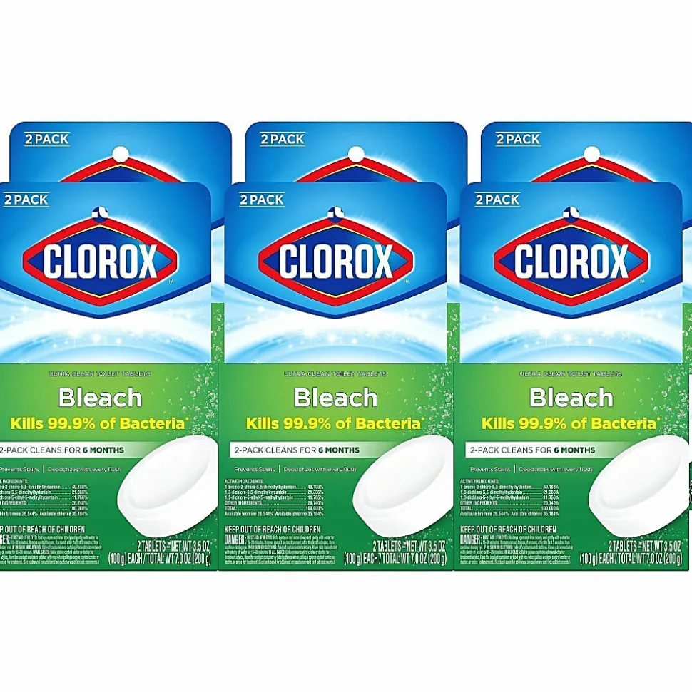 Clorox Ultra Clean Toilet Tablets Bleach - 3.50 oz (0.22 lb) - Deodorize - White - 2/Pack - 6 / Carton