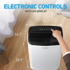 COBY Portable Air Conditioner 4-in-1 AC Unit, Heater, Dehumidifier & Fan, 12,000 BTU, 28-15/16”H x 16-3/4”W x 14-3/4”D, White