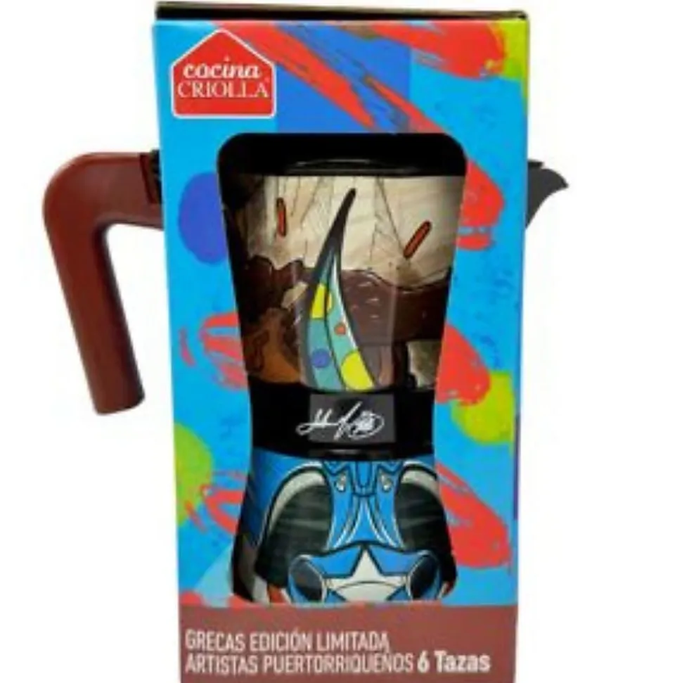 Cocina Criolla 6-Cup Stovetop Aluminum Greca, Puerto Rican Artists Edition: Joshua Montes