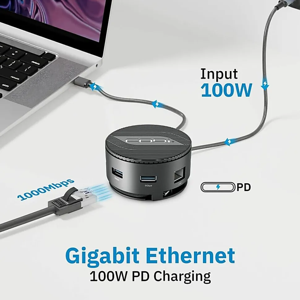 CODi CentroM3 Multi-Port USB-C Docking Station - with Dual 4K HDMI, Gigabit Ethernet & Power Delivery