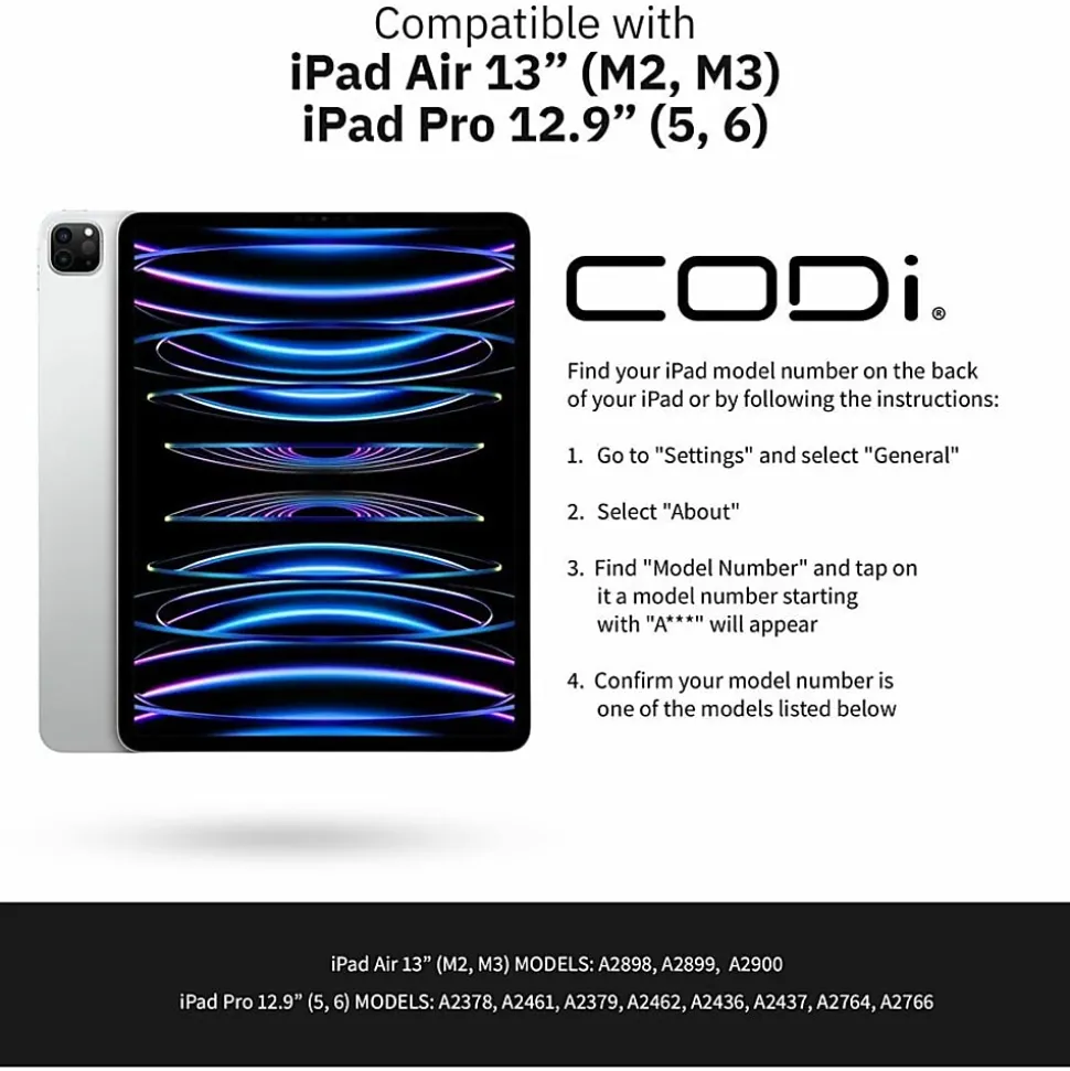 CODi Keyboard/Cover Case for 12.9" to 13" Apple iPad Air 13 (2024), iPad Pro (5th Generation), iPad Pro (6th Generation) Tablet - C30708531