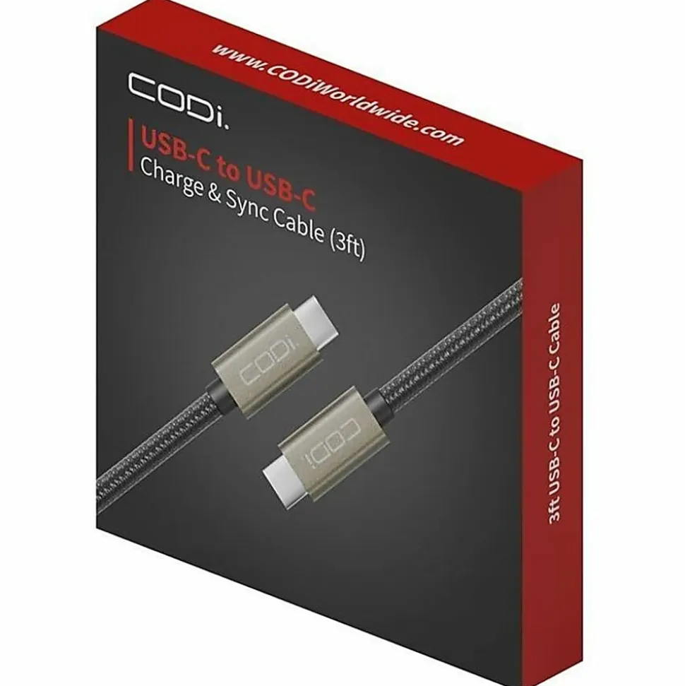 CODi USB-C to USB-C Charge & Sync Cable - 3ft Braided Nylon