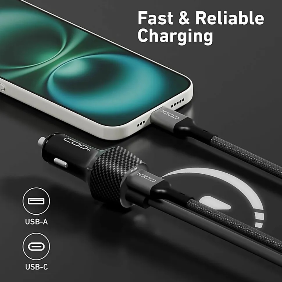 CODi 20W Dual Port Car Charger - USB-C & USB-A Output