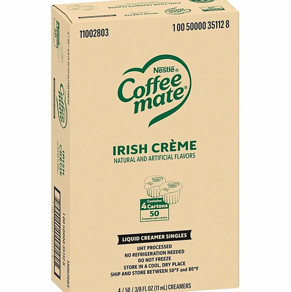 Coffee mate Irish Creme Nondairy Liquid Creamer Singles - Irish Cream Flavor - 0.38 fl oz (11 mL) - 200 Serving - 50/Box - 4 / Carton