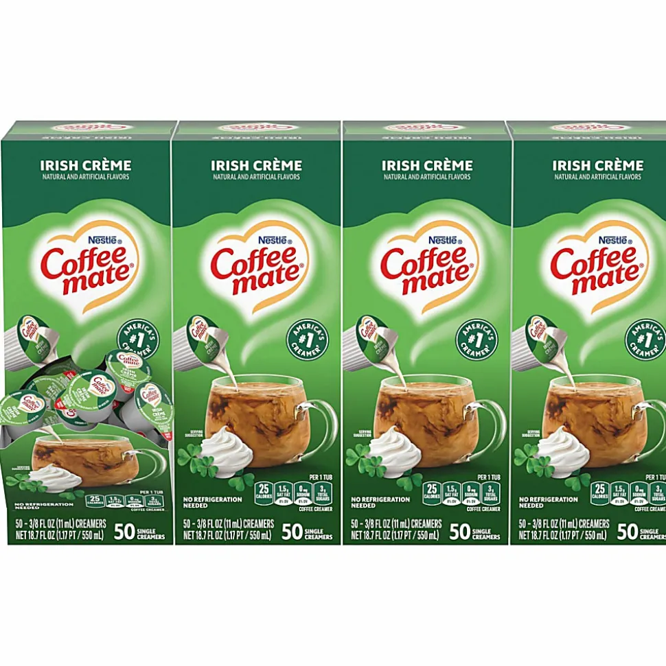 Coffee mate Irish Creme Nondairy Liquid Creamer Singles - Irish Cream Flavor - 0.38 fl oz (11 mL) - 200 Serving - 50/Box - 4 / Carton