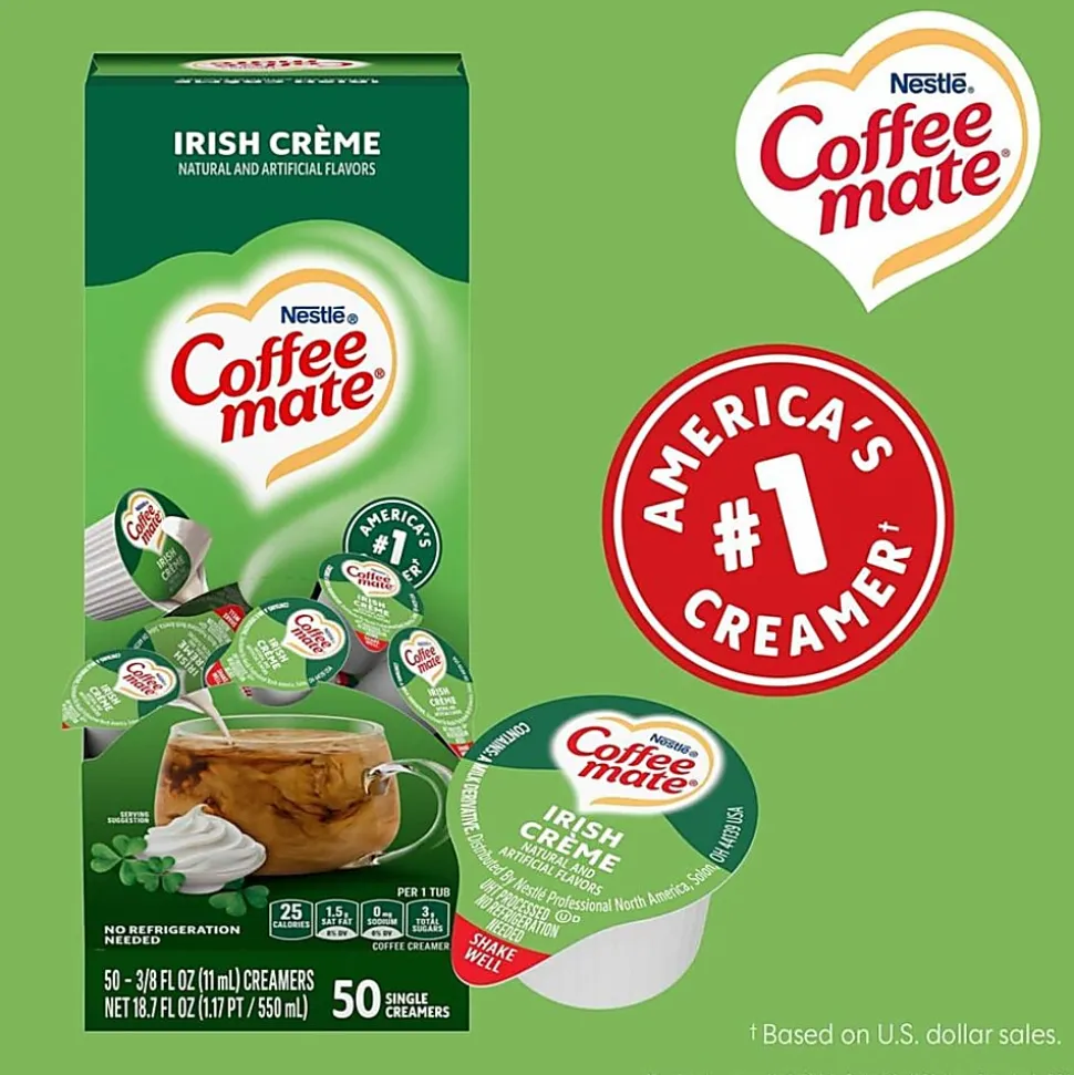 Coffee mate Irish Creme Nondairy Liquid Creamer Singles - Irish Cream Flavor - 0.38 fl oz (11 mL) - 200 Serving - 50/Box - 4 / Carton