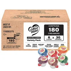 Coffee Mate Liquid Creamer Variety Pack, Single Serve, 0.375 Oz, Pack Of 180 Creamers