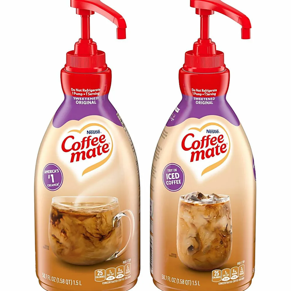 Coffee mate Sweetened Original Liquid Concentrate Coffee Creamer, 50.7 Oz, Pump Bottle, 13799CT, 2/Carton