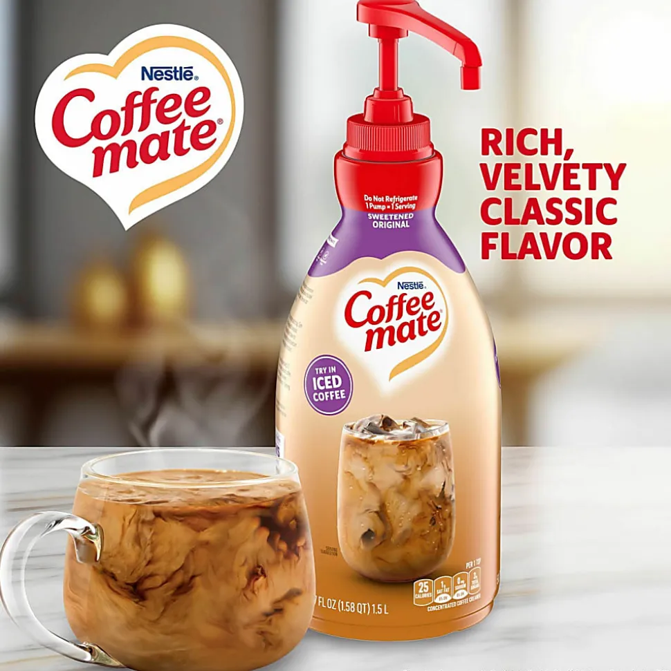 Coffee mate Sweetened Original Liquid Concentrate Coffee Creamer, 50.7 Oz, Pump Bottle, 13799CT, 2/Carton