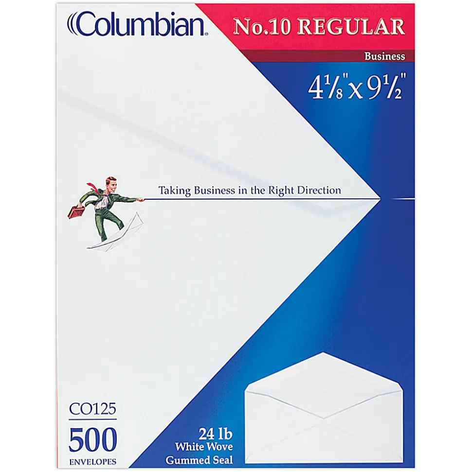 Columbian® #10 Business Envelopes, Gummed Seal, White, Box Of 500