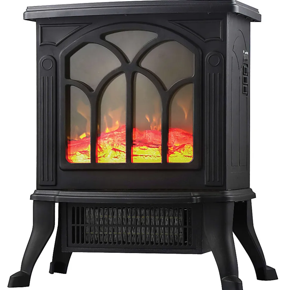 Comfort Glow® The Sanford™ 1,500-Watt Freestanding Electric Stove With Real Flame Look, 15-3/8” x 9-3/8”, Matte Black
