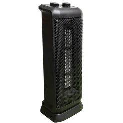 Comfort Glow 1500W Oscillating Ceramic Fan Tower Heater With Thermostat, 5-9/16" x 17-3/4", Black