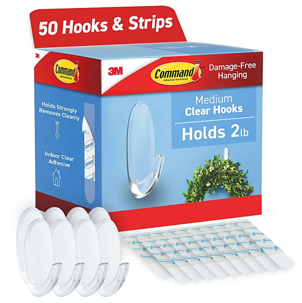 Command® Assorted Hooks Cabinet Pack, 50 Hooks, 50 Clear Adhesive Strips, Damage Free Hanging Picture Hangers, No Tools Wall Hanging Strips