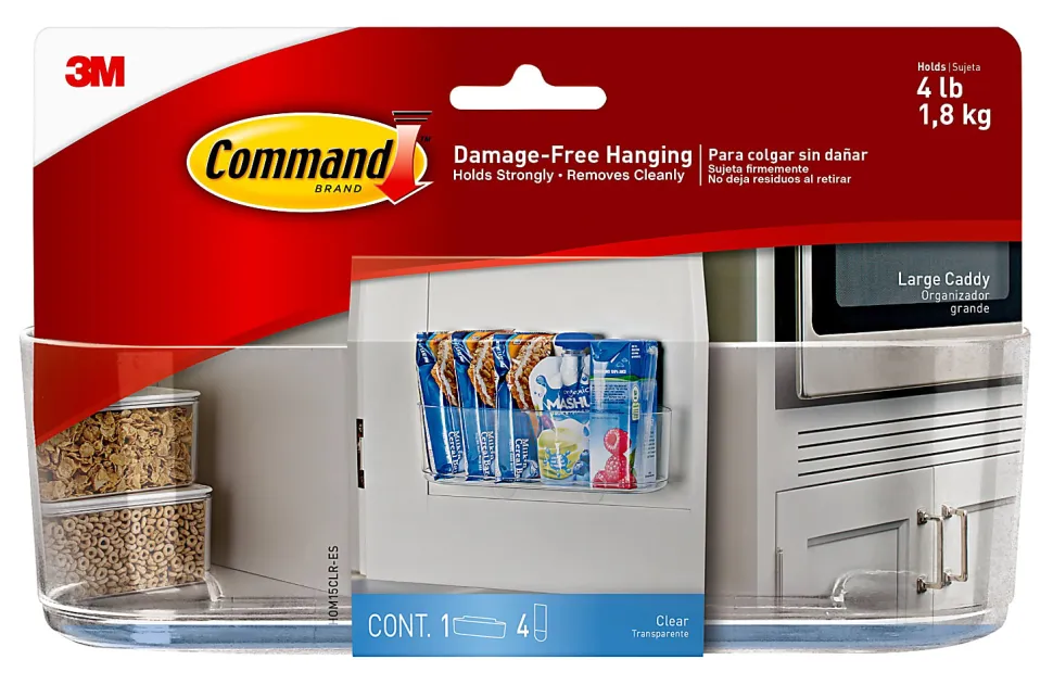Command Clear Large Caddy with Clear Strips, Large, 4lb, Clear, 1 Caddy, 4 Strips, HOM15CLR-ES