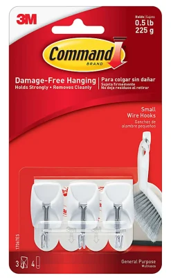 Command 3 Clear Small Wire Toggle Hooks and 4 Command Strips, Holds up to 0.5 lb, 17067