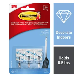 Command 3 Clear Small Wire Toggle Hooks and 4 Command Strips, Holds up to 0.5 lb, 17067CLR