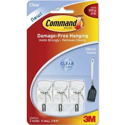 Command 3 Clear Small Wire Toggle Hooks and 4 Command Strips, Holds up to 0.5 lb, 17067CLR