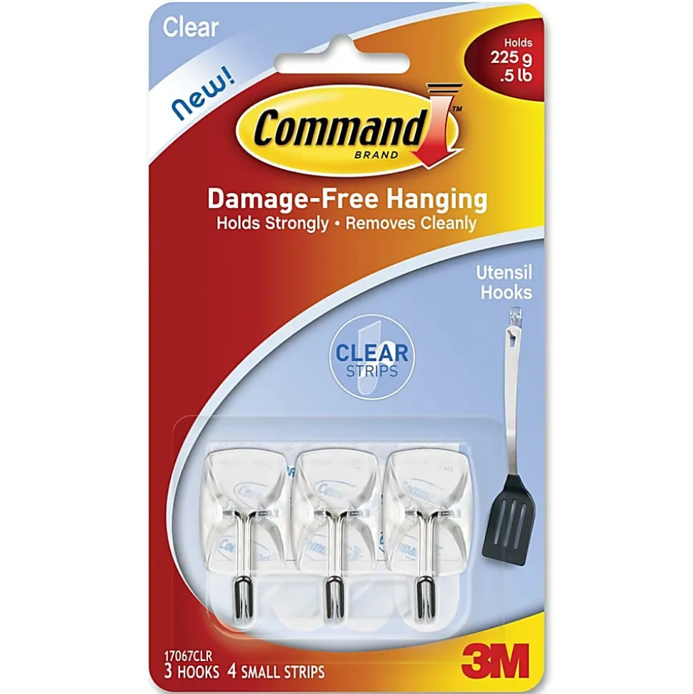 Command 3 Clear Small Wire Toggle Hooks and 4 Command Strips, Holds up to 0.5 lb, 17067CLR