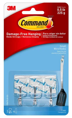 Command 3 Clear Small Wire Toggle Hooks and 4 Command Strips, Holds up to 0.5 lb, 17067CLR