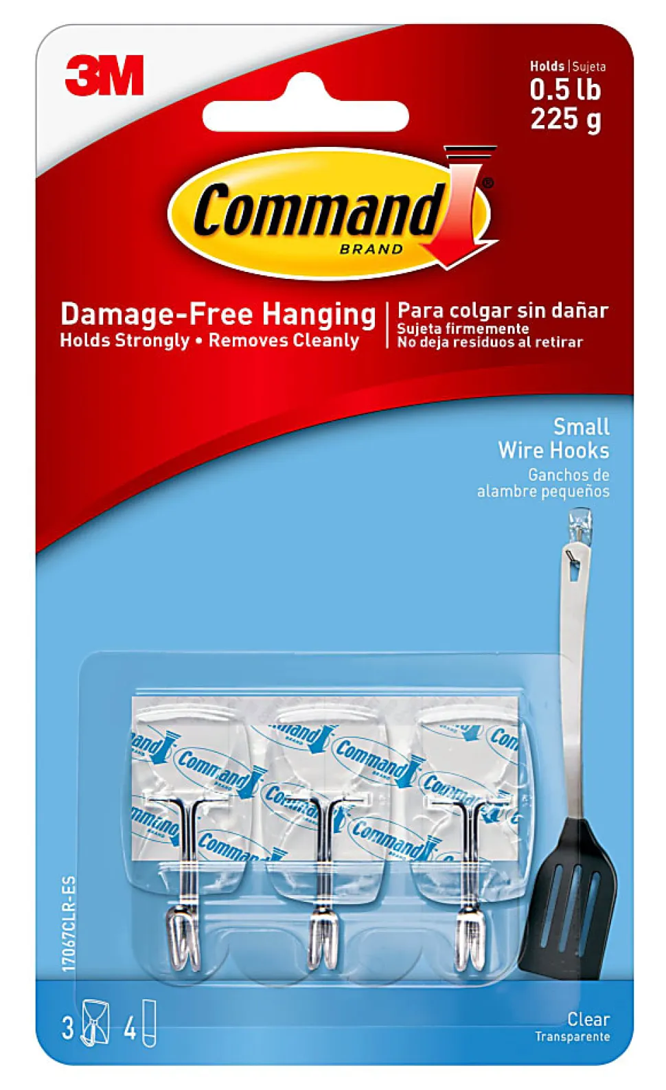 Command 3 Clear Small Wire Toggle Hooks and 4 Command Strips, Holds up to 0.5 lb, 17067CLR