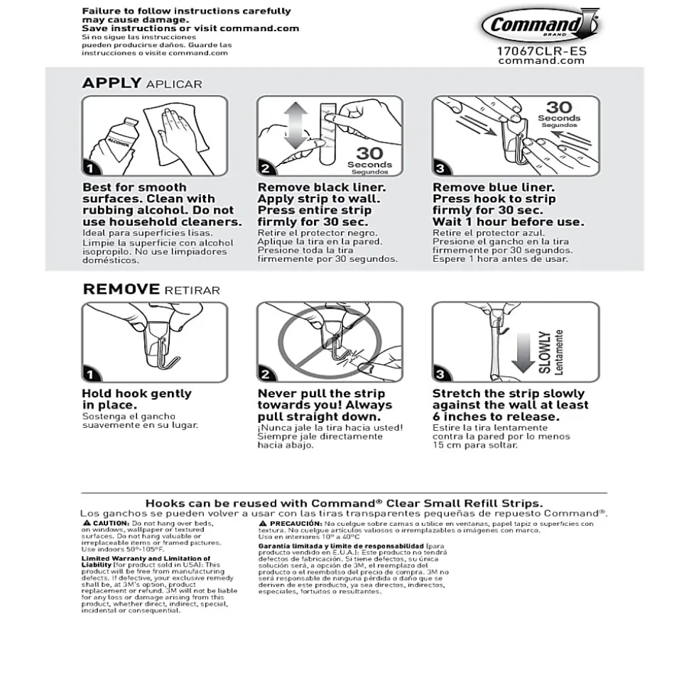 Command 3 Clear Small Wire Toggle Hooks and 4 Command Strips, Holds up to 0.5 lb, 17067CLR