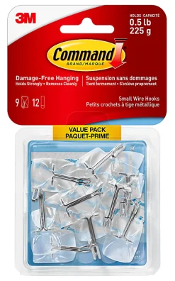 Command 9 Clear Small Wire Toggle Hooks and 12 Command Strips, Damage Free Hanging Hooks Wall Hangers for Hanging Home Decor, Holds up to 0.5 lb