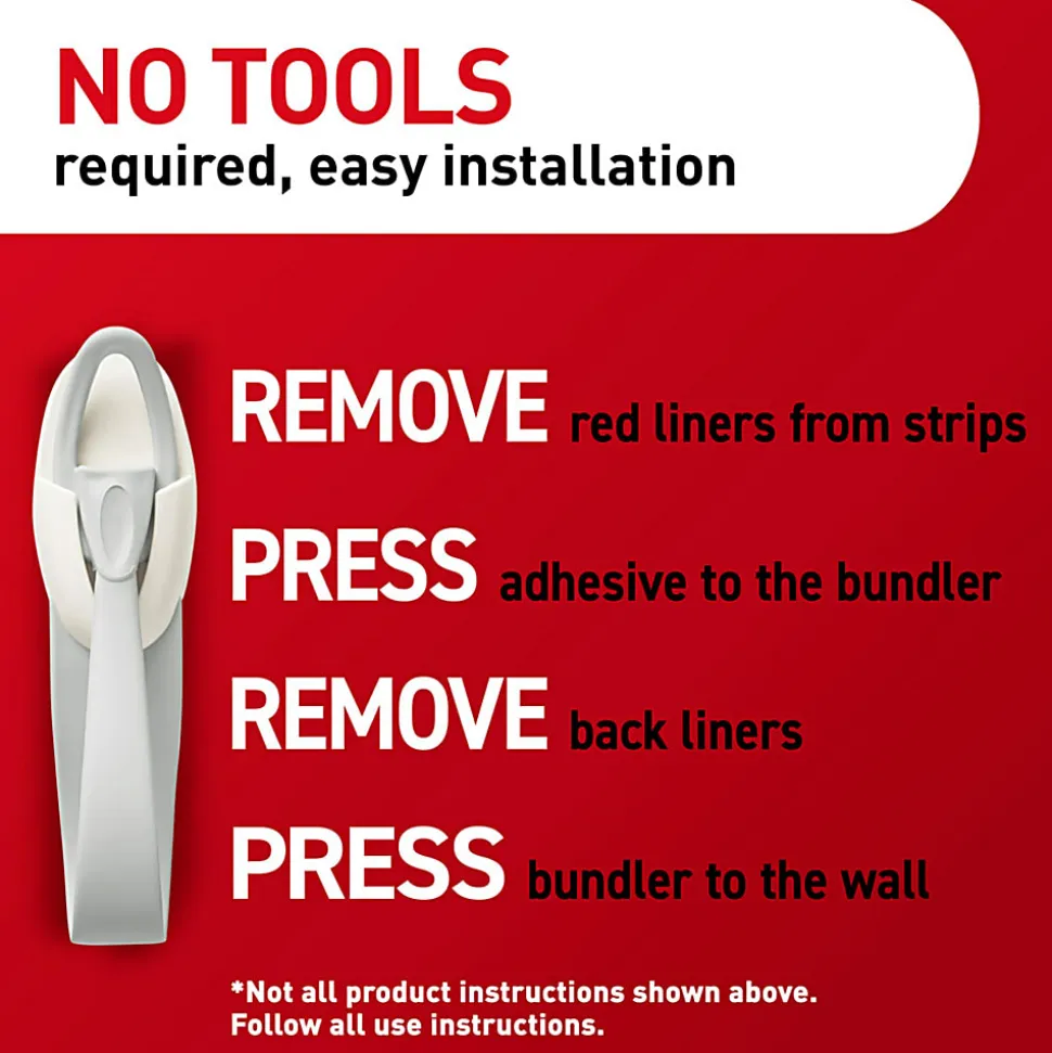 Command® Cord Bundlers, 2 Command Bundlers, 3 Command Strips, Damage Free Hanging, No Tools Wall Hanging Strips For Living Spaces, Gray