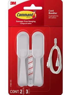 Command® Cord Bundlers, 2 Command Bundlers, 3 Command Strips, Damage Free Hanging, No Tools Wall Hanging Strips For Living Spaces, Gray