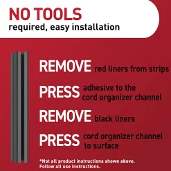 Command™ Cord Organizer Channel, 1 Black Channel, 8 Large Strips, 10