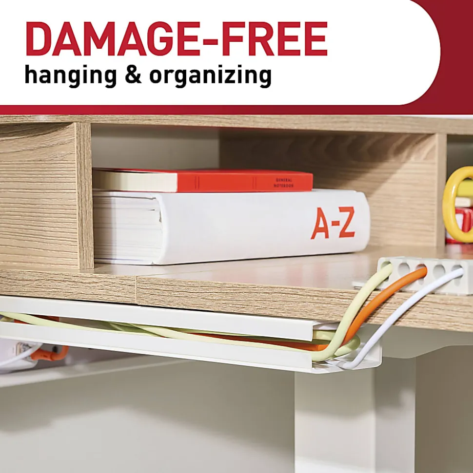 Command™ Cord Organizer Channel, 1 White Channel, 8 Large Strips, 10" Cord Storage Space, Great for Damage-Free Desk Organization with Electronics