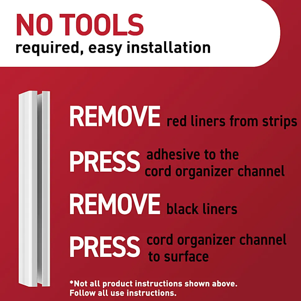 Command™ Cord Organizer Channel, 1 White Channel, 8 Large Strips, 10" Cord Storage Space, Great for Damage-Free Desk Organization with Electronics