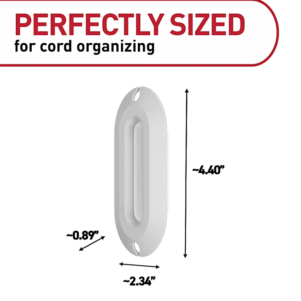 Command™ Cord Wrap, 1 White Cord Organizer, 2 Medium Strips, Holds 6 ft of Cord Storage, Great for Damage-Free Desk Organization with Electronics