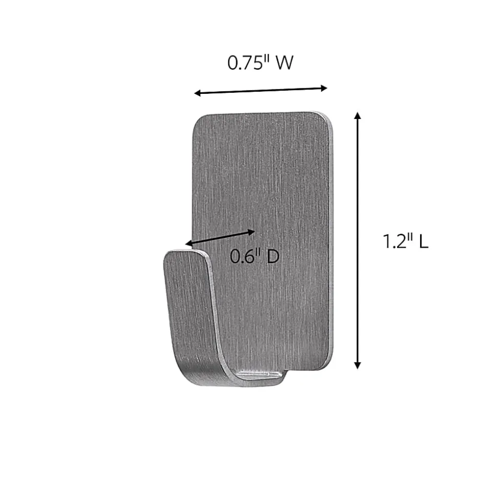 Command Damage-Free Removable Metal Hooks, Small, 5/8" x 3/4" x 1 1/4", Stainless Steel, Pack Of 4 Hooks