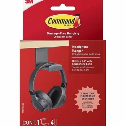 Command™ Headphone Hanger, 1 Black Hook, 4 Large Strips, Great for Damage-Free Desk Organization with Headphones