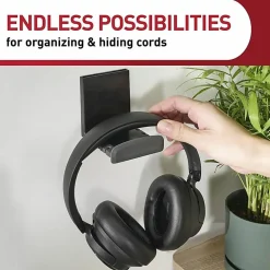 Command™ Headphone Hanger, 1 Black Hook, 4 Large Strips, Great for Damage-Free Desk Organization with Headphones