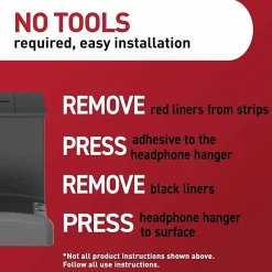 Command™ Headphone Hanger, 1 Black Hook, 4 Large Strips, Great for Damage-Free Desk Organization with Headphones
