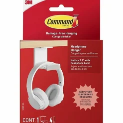 Command™ Headphone Hanger, 1 White Hook, 4 Large Strips, Great for Damage-Free Desk Organization with Headphones