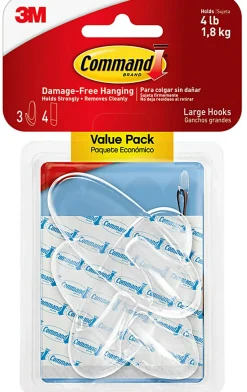 Command Large Clear Hook with Clear Strips Value Pack, 3 Hooks/Pack, 6 Strips/Pack