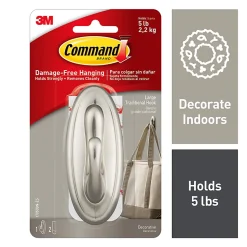 Command® Large Hook, 1 Hook, 2 White Adhesive Strips, Damage Free Hanging Picture Hangers, No Tools Wall Hanging Strips For Living Spaces