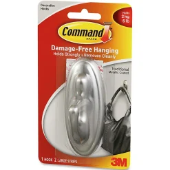 Command® Large Hook, 1 Hook, 2 White Adhesive Strips, Damage Free Hanging Picture Hangers, No Tools Wall Hanging Strips For Living Spaces