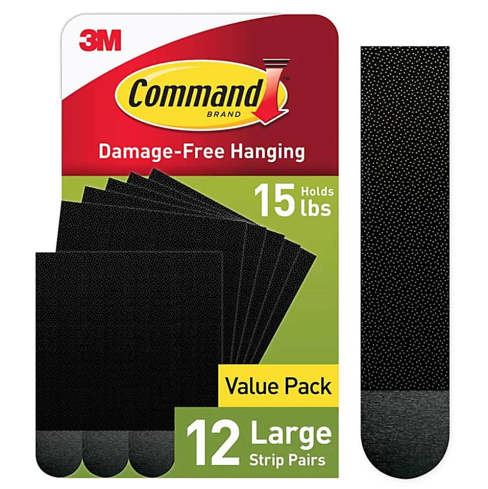 Command Large (15lb) Picture Hanging Strips, Black, 12 Pairs (24 strips), 17206BLK12ES