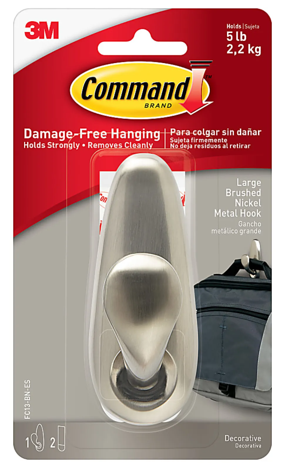 Command® Large Metal Hooks, 1 Hook, 2 White Adhesive Strips, Damage Free Hanging Picture Hangers, No Tools Wall Hanging Strips For Living Spaces