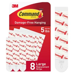 Command Large Strip Refill, 8 White Adhesive Strips, Damage Free Hanging Picture Hangers, No Tools Wall Hanging Strips For Living Spaces