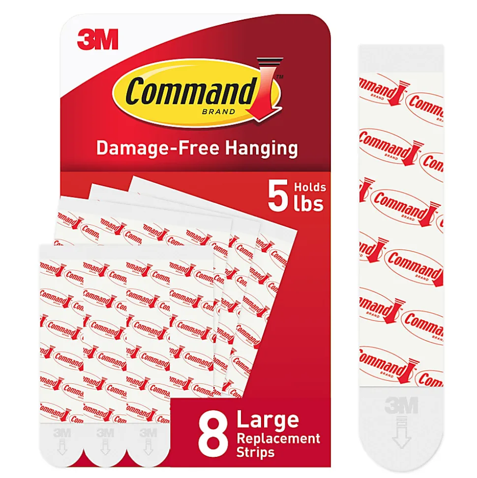 Command Large Strip Refill, 8 White Adhesive Strips, Damage Free Hanging Picture Hangers, No Tools Wall Hanging Strips For Living Spaces