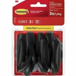 Command™ Medium Designer Hooks, 8 Command Hooks, 12 Strips, Damage Free Hanging Wall Hooks with Adhesive Strips, No Tools Wall Hooks