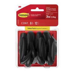 Command™ Medium Designer Hooks, 8 Command Hooks, 12 Strips, Damage Free Hanging Wall Hooks with Adhesive Strips, No Tools Wall Hooks