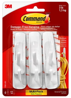 Command® Medium Hooks, 6 Hooks, 12 Adhesive Strips, Damage Free Hanging Picture Hangers, No Tools Wall Hanging Strips