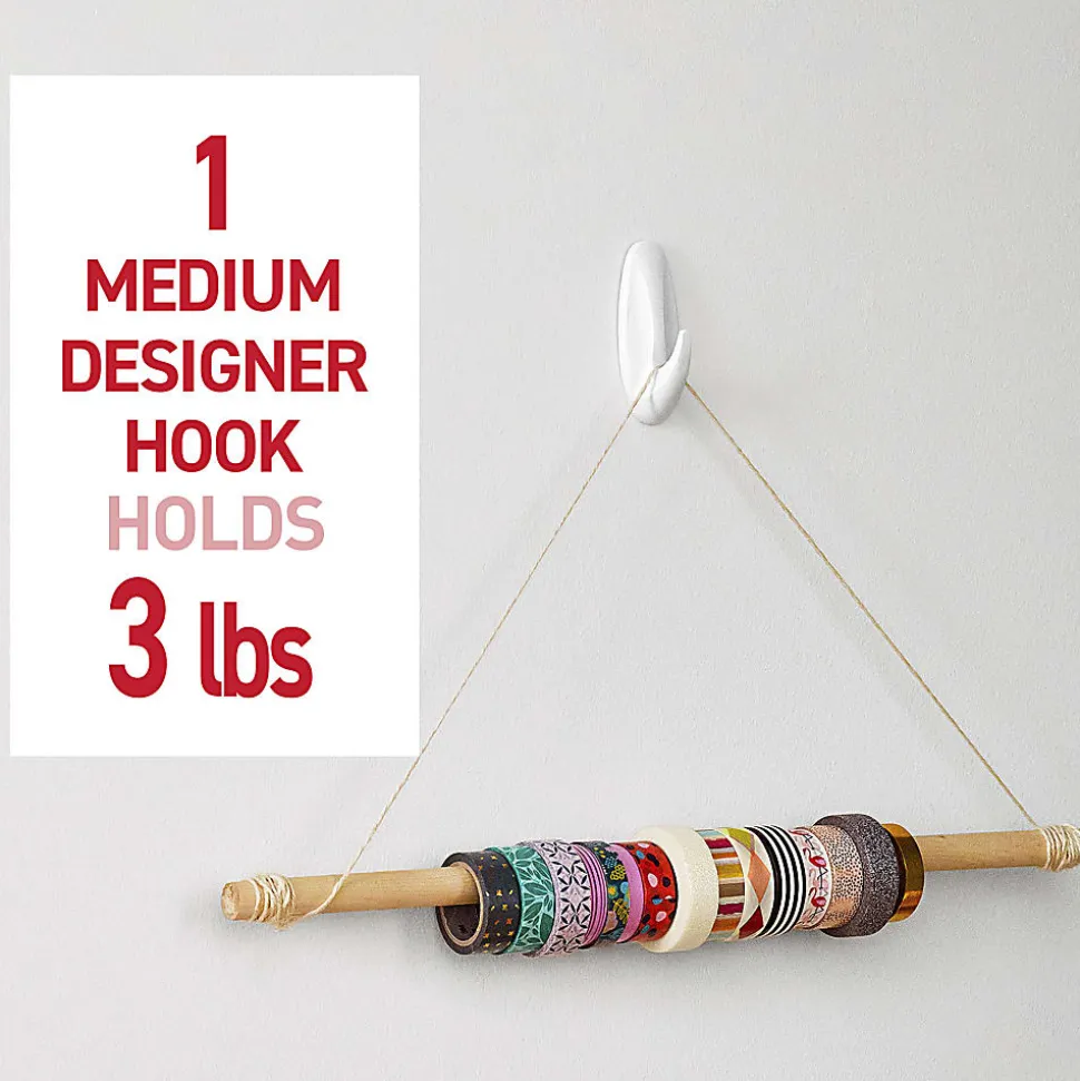 Command Medium Hooks, 2 Hooks, 4 White Adhesive Strips, Damage Free Hanging Picture Hangers, No Tools Wall Hanging Strips For Living Spaces